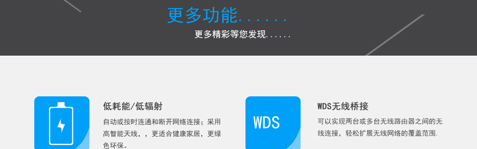 WDS無線橋接,可以實(shí)現(xiàn)兩臺或多臺無線路由器之間的無
線連接，輕松擴(kuò)展無線網(wǎng)絡(luò)的覆蓋范圍.